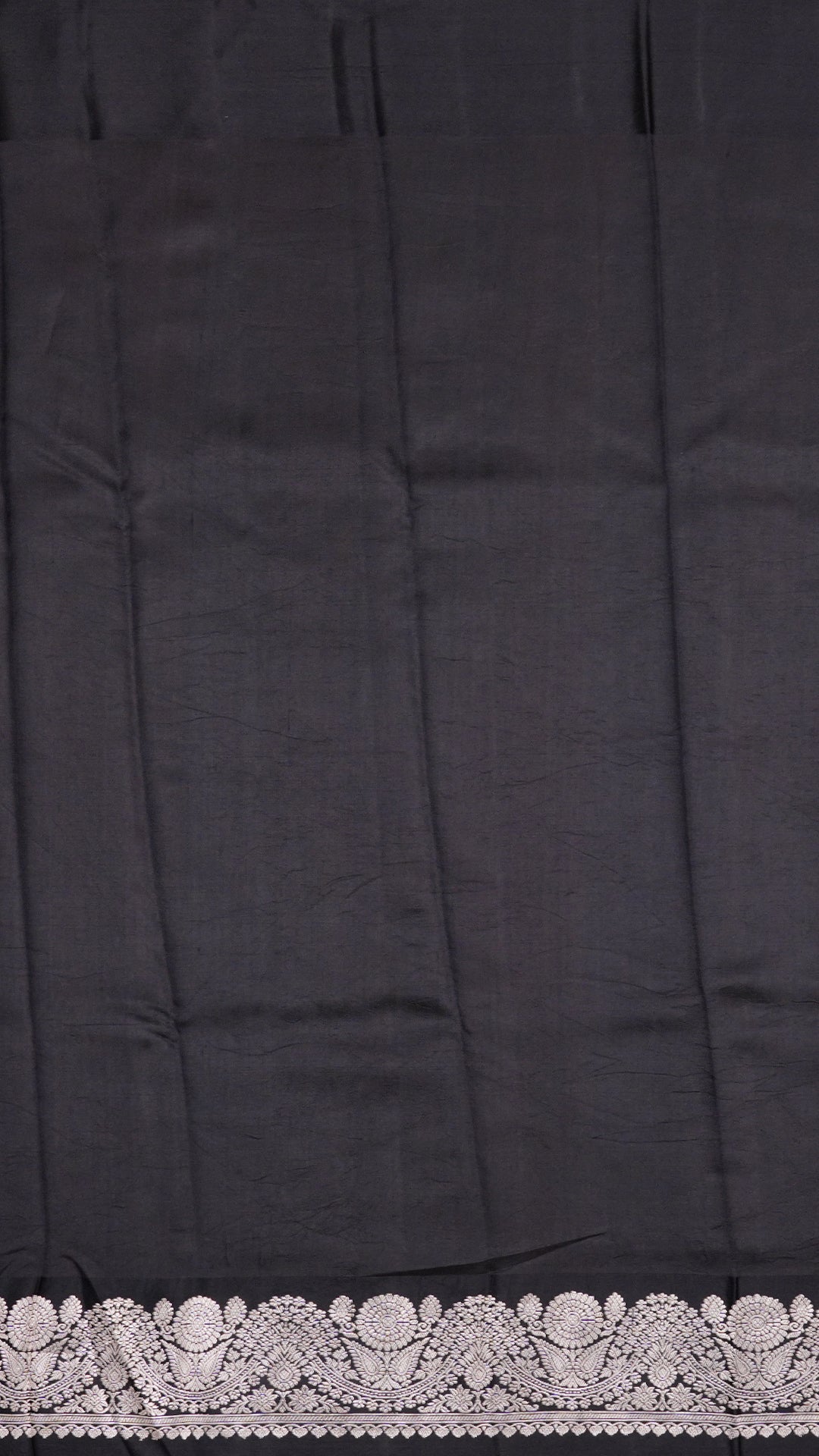 Black Raw Mango Silk Saree with Silver Buttas & Border