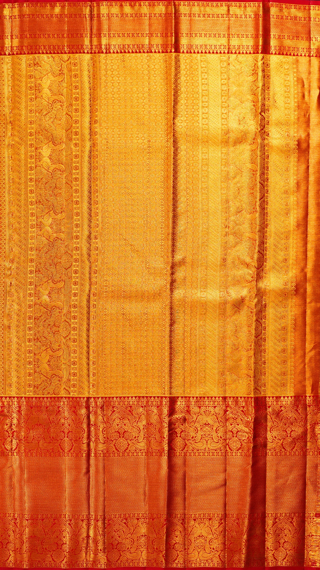 Gold Kanchipattu Silk Saree with Red Zari Border