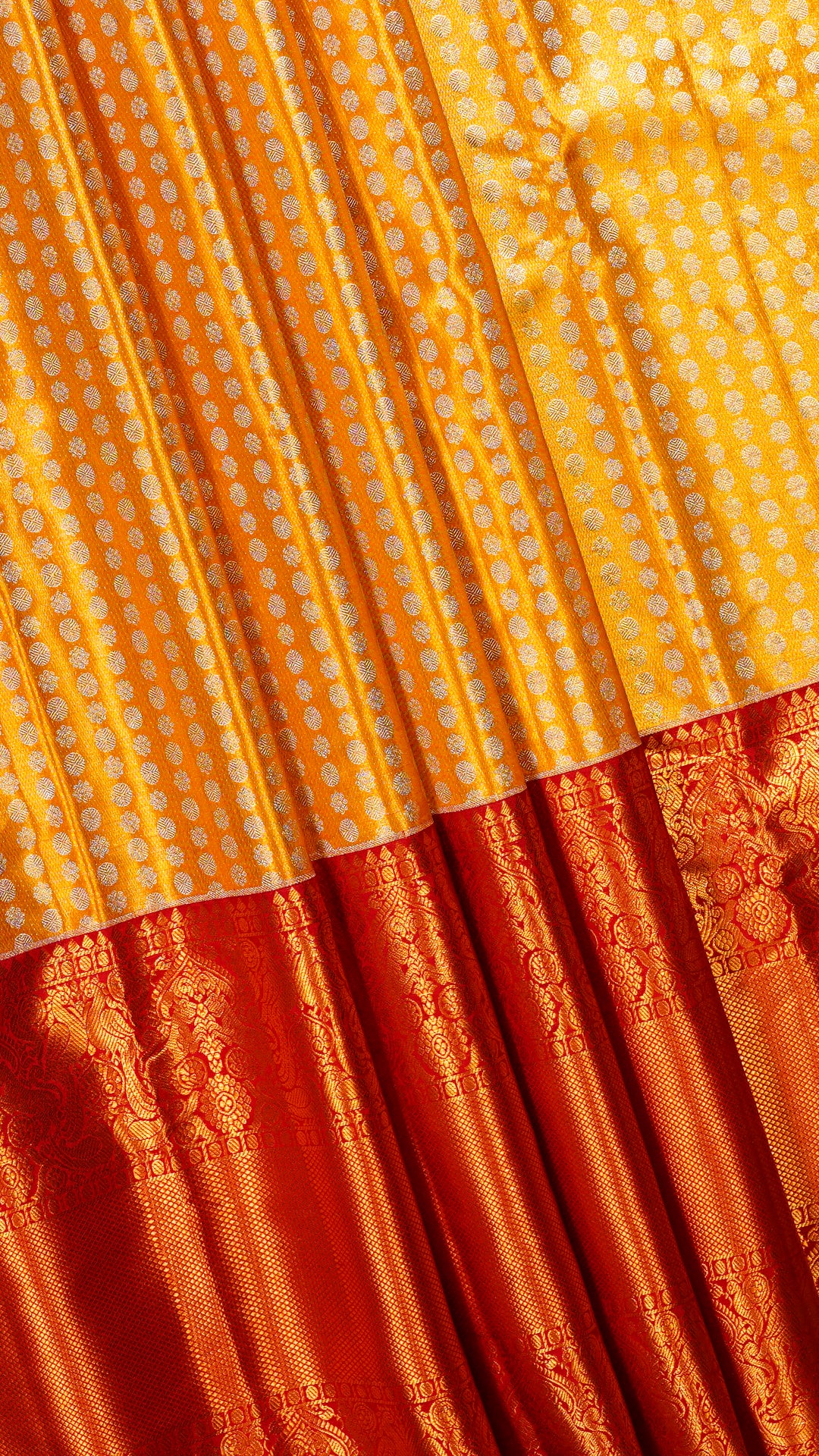 Gold Kanchipattu Silk Saree with Red Zari Border