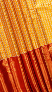 Gold Kanchipattu Silk Saree with Red Zari Border