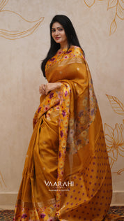 Mustard Yellow Banaras Fancy Silk Saree with Buttis