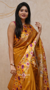 Mustard Yellow Banaras Fancy Silk Saree with Buttis