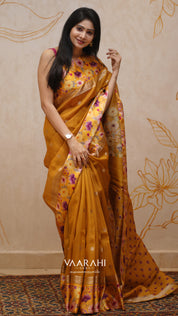 Mustard Yellow Banaras Fancy Silk Saree with Buttis