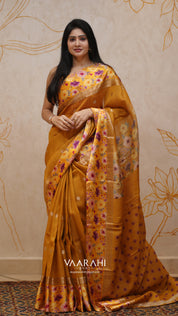 Mustard Yellow Banaras Fancy Silk Saree with Buttis